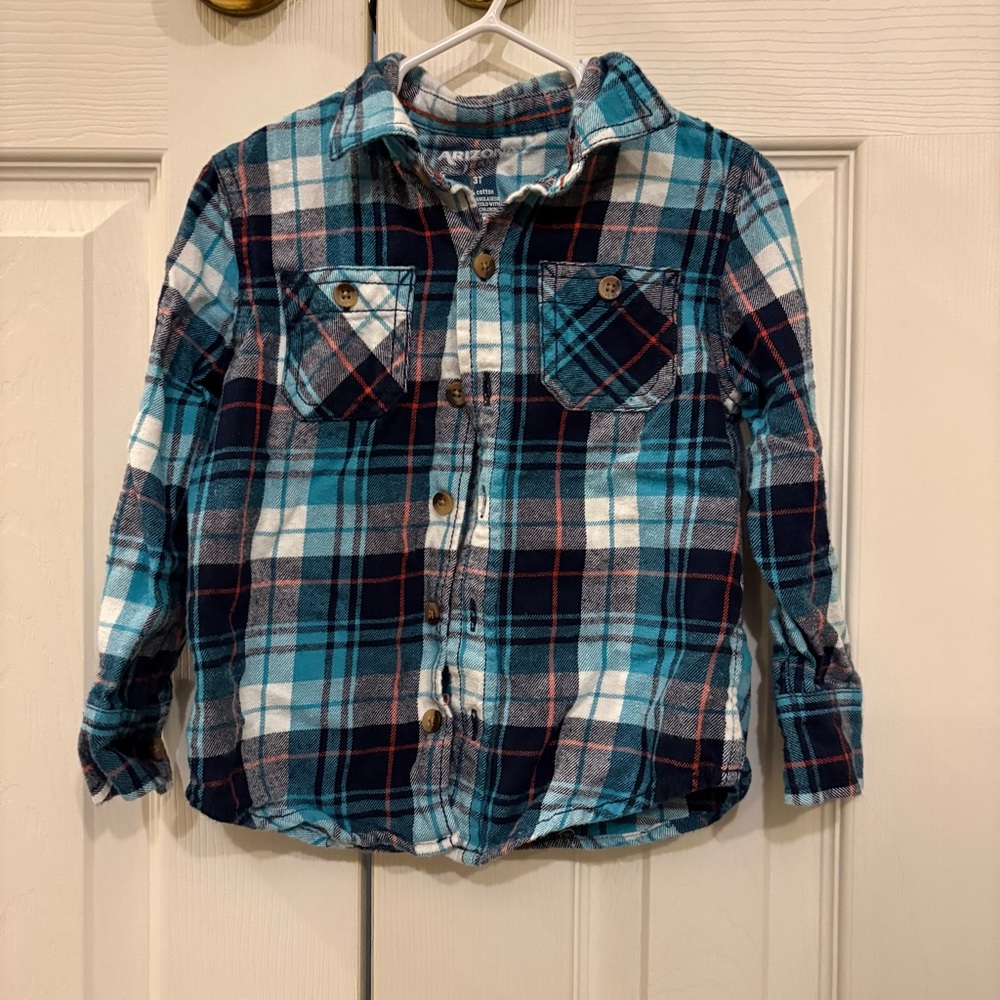 Plaid Kids flannel button down Shirt - Blue and White